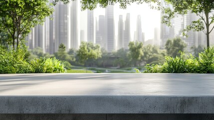 A serene urban park scene featuring modern skyscrapers, lush greenery, and a peaceful ambiance perfect for relaxation and inspiration.