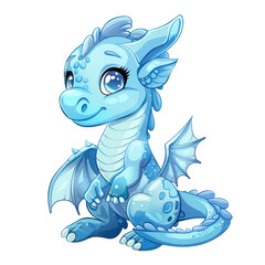 Obraz premium A cute, cartoon-style blue dragon with large eyes, a small snout, and wings.