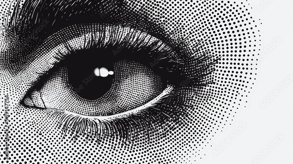 Poster The intricately designed eye features striking detail, showcasing an array of dots that create depth and texture, emphasizing artistic craftsmanship