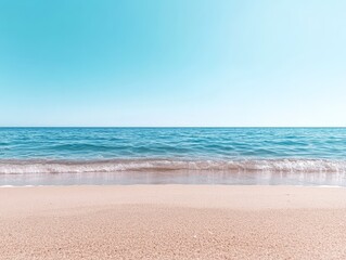 Fototapeta premium Tranquil Summer Beach with Detailed Sand and Azure Ocean Horizon