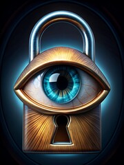 A lock with a keyhole in the shape of a human eye, representing privacy.

