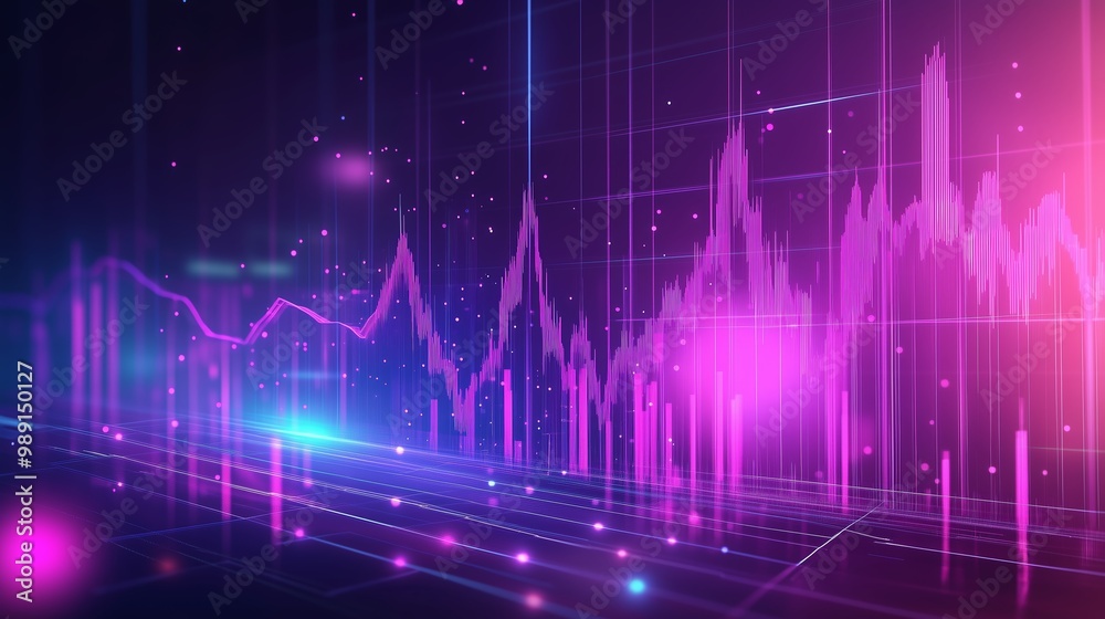 Poster colorful abstract data visualization showcasing dynamic chart movements and patterns in a futuristic