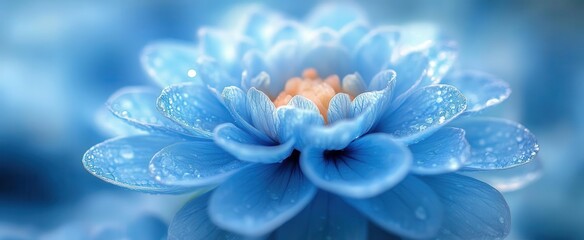 mesmerizing closeup of an ethereal blue flower with delicate petals soft focus creating a dreamy botanical artwork with subtle light effects