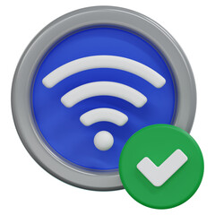 round internet wifi with secure check mark sign 3d render illustration