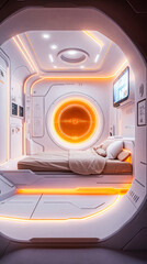 High tech bedroom on a spaceship or in a laboratory
