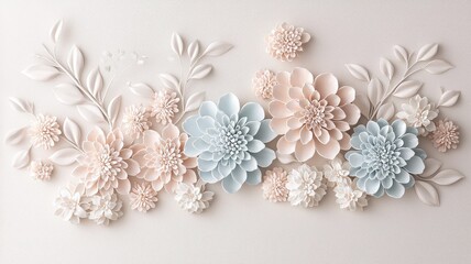Obraz premium Delicate floral relief artwork in soft pastel colors, ideal for home decor, weddings, or creative projects.
