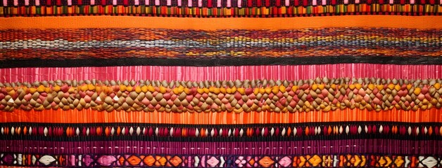 Colorful Woven Fabric Texture with Intricate Embroidery