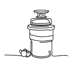 Garbage disposal. Icon. Vector drawing. One line art. A simple drawing of a continuous line of a kitchen electric appliance. 