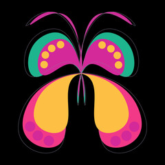 Grunge rainbow butterfly Mixed media. Vector illustration. Gouache technique. Multi-colored butterflies. Red butterfly with yellow spots as an element for design.