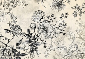 Fototapeta premium Antique French Toile de Jouy Floral Textile