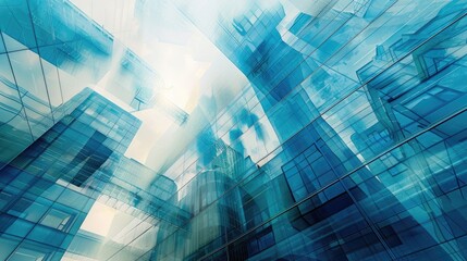 Multiple exposure of modern abstract glass architectural forms