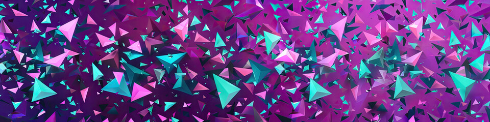 Kaleidoscopic Purple and Pink Abstract Pattern with Falling Teal Triangles