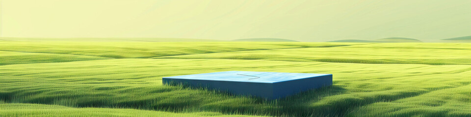 A pristine blue square nestled amidst a field of soft green, embodying serenity and harmony.