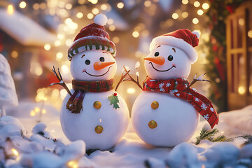 Festive snowmen capturing the magic and joy of the holiday season, symbolizing warmth, celebration, and winter cheer.