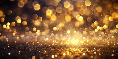 Elegant golden bokeh lights on dark background for festive holiday ambiance