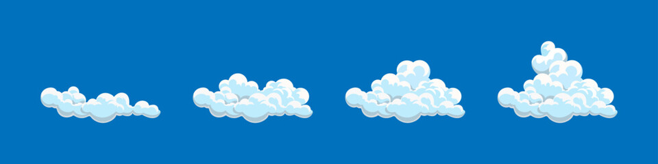 Cloud icon set. Carton style clouds of different shapes. The blue sky with white clouds. Vector