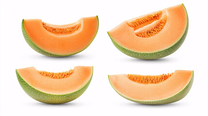 Cantaloupe honey melon sliced, half and full isolated on white, 40x40 inches, high resolution