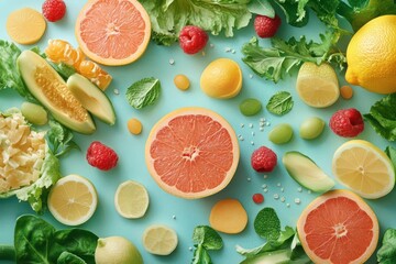 Healthy eating flat design top view nutrition animation Complementary Color Scheme