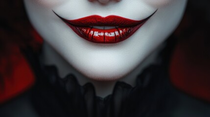 Obraz premium Vampire queen costume, gothic dress, dark makeup, fanged smile, 3D illustration ,closes up