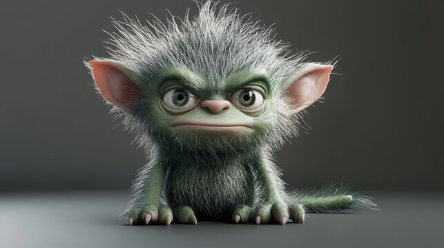 3d illustration cute funny troll gremlin gizmo. Troll. Illustration