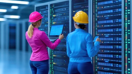 Women Working In Data Center Server Room