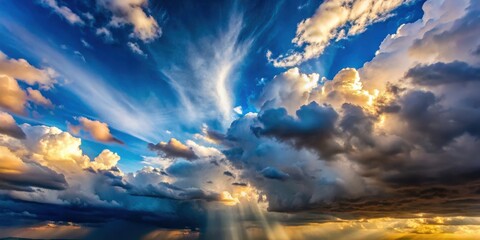 Obraz premium Beautiful stormy clouds slowly clearing to reveal blue sky and sunshine after rain