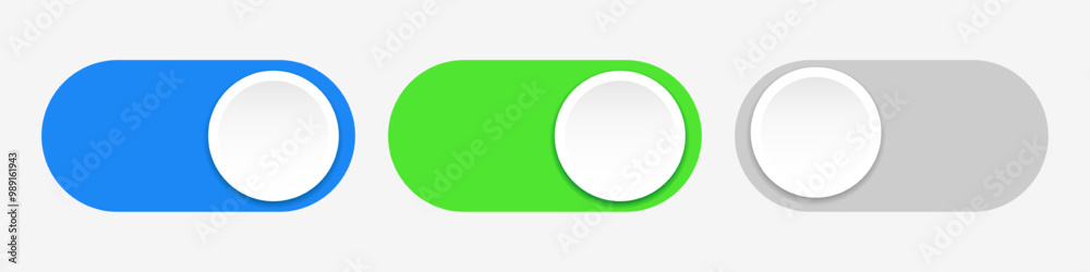 Poster three vector on and off buttons. realistic on and off sliders. buttons on isolated background for yo