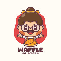 Cute girl waffle mascot logo template design