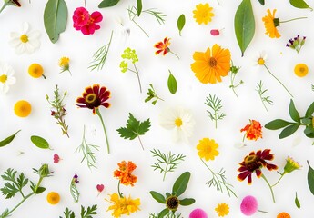 Obraz premium Colorful Wildflowers Flat Lay on White Background