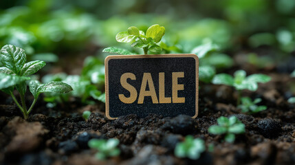 word "SALE" on plants in pot background