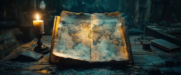 Antique World Map Illuminated