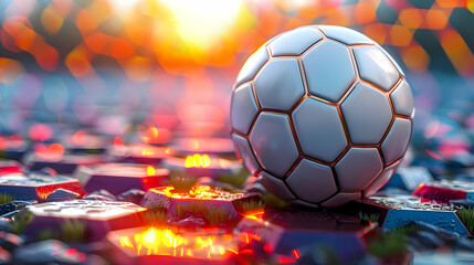 Abstract 3D Illustration of Soccer Ball on Geometric Surface