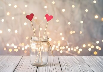 Valentine's Day Jar with Heart Decorations