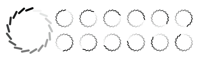 Loading Circle Bar and Progress Icons Set for Web Interfaces, All Keyframes Frames Buffer Preloader, Perfect for Animation GIF 12FPS