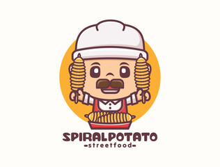 spiral potato cartoon mascot, culinary template logo design