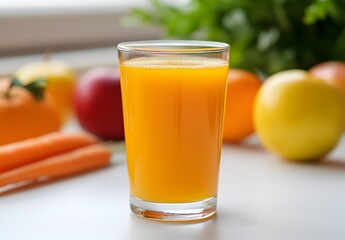Fototapeta premium Glass of Orange Juice with Carrots & Apples