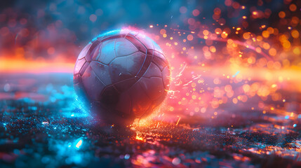 Naklejka premium Soccer Ball in Neon Lights - 3D Illustration