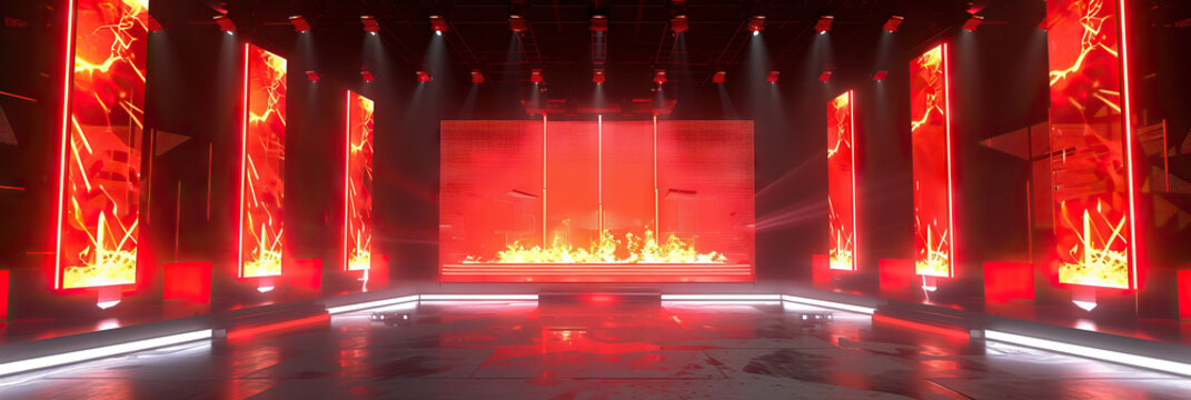 Red Hot Rush: A fiery red-themed game show stage, creating a sense of urgency and excitement for the contestants.