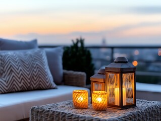 Cozy evening ambiance with glowing lanterns