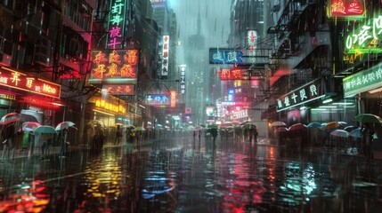 Neon Rain in the City