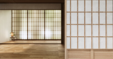 Blurred image white room Clean modern japanese style.3D rendering