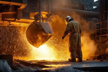 Molten Metal Pouring in Steel Mill  Industrial Worker Safety Gear