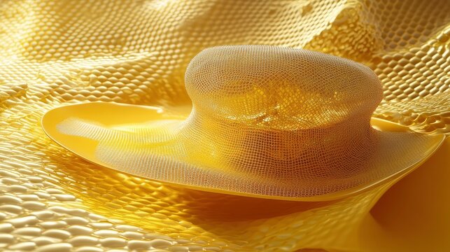 A beekeeper&acirc;&euro;&trade;s hat with a mesh veil, hanging on a hive, bright summer sunlight