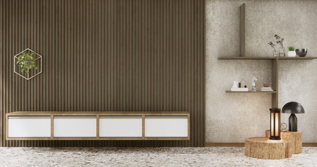 Cabinet wooden design on white room interior modern style.3D rendering
