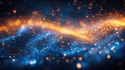 mesmerizing abstract composition of swirling blue and gold particles evokes celestial bodies and new years festivities dreamy bokeh effect adds depth and magic to the scene
