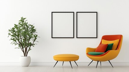 Minimalist Interior with Blank Picture Frames and Indoor Plants