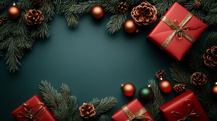 
Minimalist Christmas Invitation Design Featuring Simple Red and Green Elements with Gold Foil Accents,