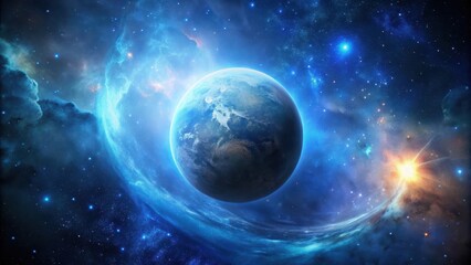 Obraz premium Lonely blue planet in cosmic space creates a mesmerizing celestial beauty