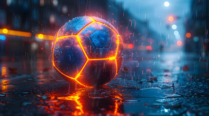 Glowing Futuristic Ball in Rain - 3D Illustration