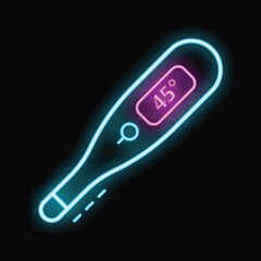 Neon digital medical thermometer showing high fever temperature on a black background